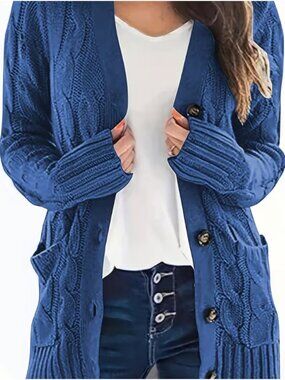 Plus Size Women’s Long Sleeve Cable Knit Button Front Cardigan Cozy Sz 0XL TEMU